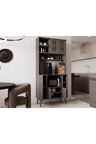 Kahve Köşesi 90 Cm %100 Mdf Panjur Kapak Çok Amaçlı Dolap Gri