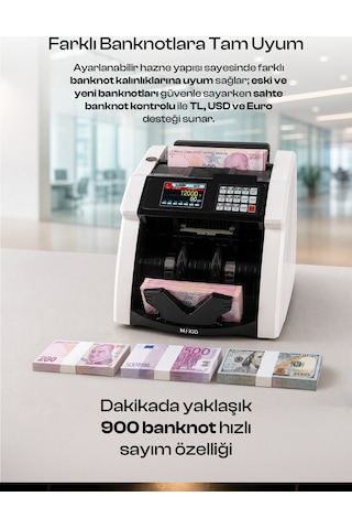 Para Sayma Makinesi - Tl Ve Euro Karışık Para Sayma Ve Dolar Adetli Sayma Özelliği - Mg + Uv + Ir Ge