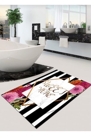 Sweet Home 70x120 CM Kaymaz - Dökülmez - Deri Taban Banyo Halısı Çok Renkli
