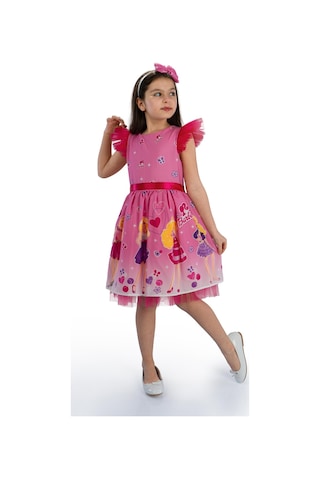 Pembe Barbie Taçlı Kız Çocuk Doğum Günü Parti Elbisesi-pembe Pembe