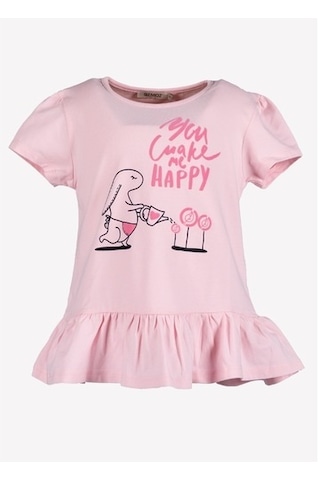 Etek Ucu Fırfırlı Kız Çocuk Tunik -T-Shirt Pembe