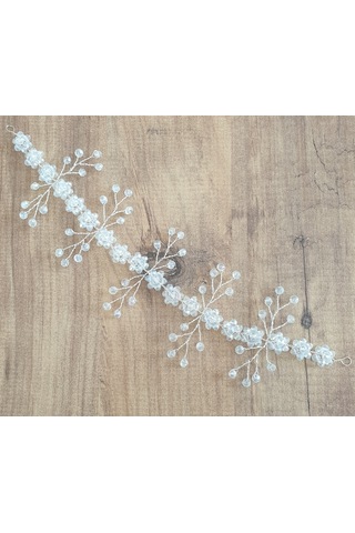 Beyaz Kristal Boncuklu Çiçekli Gelin Tacı (549065382)