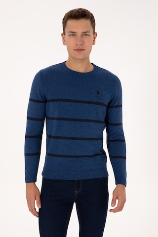U.S. Polo Assn. Erkek Slim Fit Bisiklet Yaka Çizgili Açık Lacivert Kazak 50314976-VR059