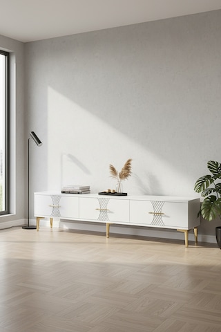 Tsa1832dbg Slim Tv Stand, Tv Sehpası Safirmeşe-beyaz-gold 180cm