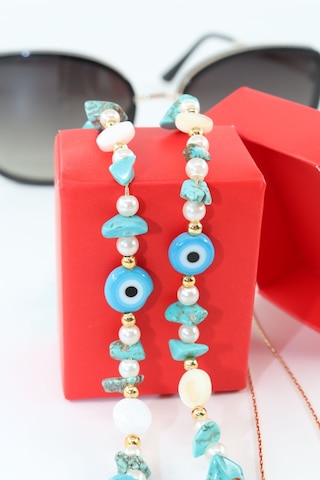 Boncuklu Gözlük İpi. Gözlük Zinciri. Tasarım İncili Doğal Taşlı. Gözlük İpi. Gözlük İpi Askısı. Beyaz - Mavi