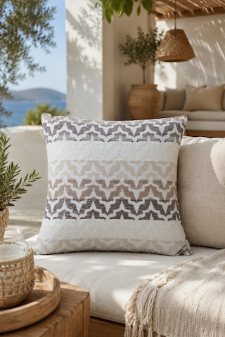 Fuly Consept Rhythmweave Sand Krem Bej Gri Dokulu Görünümlü Zigzag Desenli Modern Kırlent Kılıfı Çok Renkli