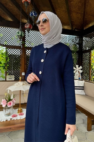 Sinem Çelik Örme Triko Hırka Lacivert Çok Renkli