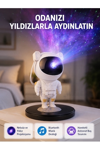 Astronot Projeksiyon Lambası Bluetooth Müzikli Ve Uzaktan Kumandalı Najmaddin