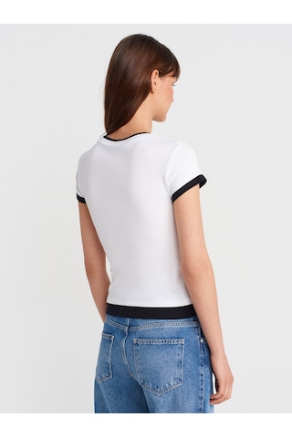 Dilvin 31859 Çift Görünümlü T-shirt-beyaz Beyaz