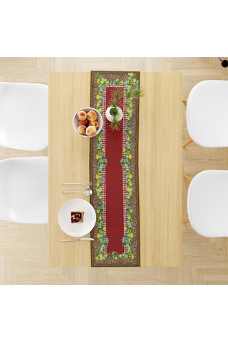 Renkli Limon Desenli Runner 140x45cm Ince Keten, Uluslararası Yıkama Ve Solmama Sertifikası Çok Renkli