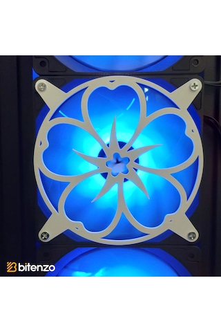 Çiçek Motifli 120x120 Mm Oyun Pc Aksesuarı, Masaüstü Bilgisayar Fan Kapağı Beyaz