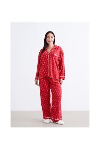 Lcw Dream Kırmızı Gömlek Yaka Kadın Pijama Takımı