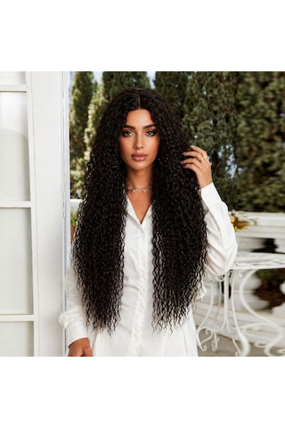 Afro Dalga Fiber Sentetik Tül Peruk / Koyu Kestane - Lygl-874994 Renkli
