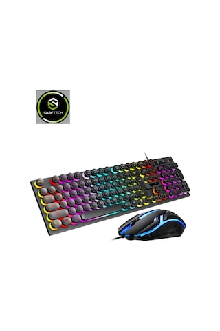 Miaxtreme Siyah Usb Gökkuşağı Zemin Aydınlatmalı Q Klavye + Mouse Set Bkb8
