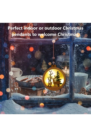 Monyee Noel Led Aydınlatmalı Dekoratif Ası: Ahşap-pvc, 4 Desen Ev, Geyik, Ağaç , Cr2032 Pil, D Stili Haki