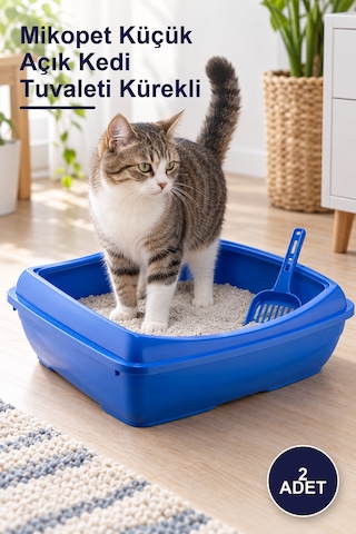 2 Adet Mikopet Küçük Açık Kedi Tuvaleti Kürekli