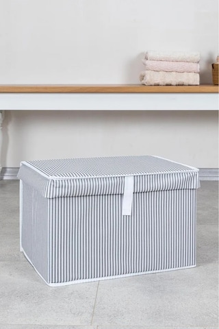 Çok Amaçlı Kapaklı Kutu Saklama Kutusu Mini Boy Tela 40 30 26 Cm Gri-beyaz