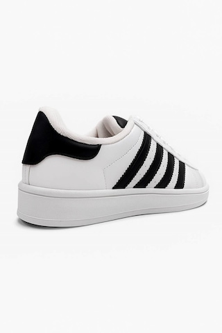 Unisex Günlük Spor Ayakkabı Kaymaz Yumuşak Taban Rahat Bağcıklı Sneaker 473 Beyaz Siyah