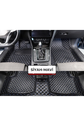 Renault Reno Megane 4 2016-2025 Siyah Üzeri Mavi Dikiş 8d Premium Tam Kaplama Havuzlu Deri Oto Paspas
