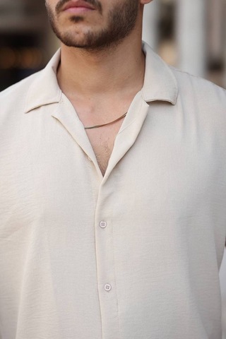 Tex Republic Erkek Krem Rahat Kesim Dokulu Oversize Salaş Aerobin Gömlek Krem