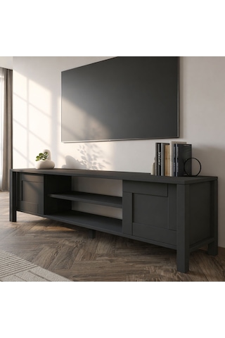 İnarch Dizayn Gina Tv Sehpası Modern 2 Kapaklı Profil Ayaklı Tasarım Antrasit