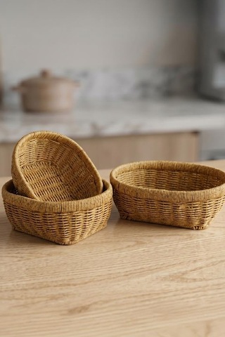 Oval Rattan 3'lü Organizer Sepet-thn76468