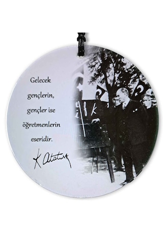 30 Cm Çap - 10 Kasım Atatürk Ve Öğretmen Temalı Füzyon Cam Duvar Süsü 0