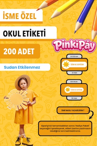 İsim Yazılabilir Güneş Temalı Okul Etiketi Kalem & Defter İçin 200 Adet Çoklu