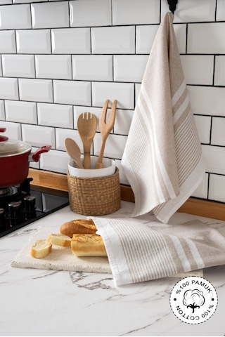 Vionel Home 45x65 2'li Kurulama Bezi, %100 Pamuk Yüksek Su Emici Bej