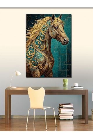 Kanvas Tablo Altın At Deseni 50cmx70cm