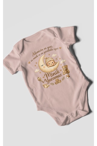 Morivokids Ailemizin En Yeni Yazılı Kısa Kollu Bebek Body %100 Pamuk Pastel Pembe