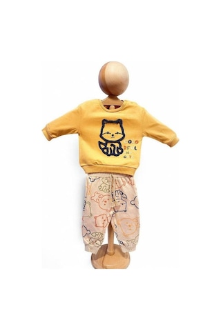 Erkek Çocuk Kedi Nakışlı Eşofman Takım-15450 HARDAL