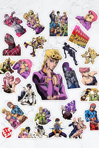Jojo No Kimyou Na Bouken Part 5 Anime Telefon Laptop Yapışkanlı Folyo Sticker Paketi 25 Adet Çok Renkli