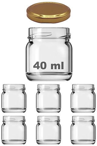 6 Adet 40 Ml Metal Kapaklı Şeffaf Numune Mama Ek Gıda Şekerleme Reçellik Küçük Cam Kavanoz Gold