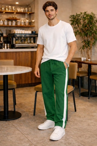 Tarz Cool Erkek Yeşil Şeritli Eşofman Altı Bağcıklı Baggy Rahat Kesim Günlük Spor Pantolon Yeşil
