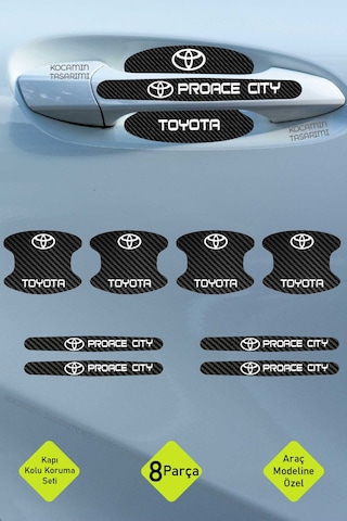 Dayanıklı Baskıya Sahip Toyota Proace City Karbon Kapı İçi Koruma Folyo Seti 8 Parça Beyaz Yazılı Ürün
