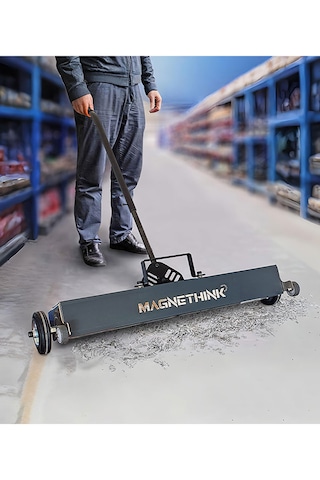 Manyetik Süpürge Mıknatıslı Metal Talaş Çivi Somun İğne Çapak Toplama Arabası Tekerlekli 50 Cm 100 CM