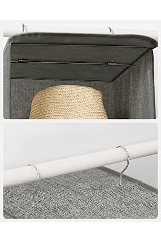 Asılı Raf, Elbise Dolabı Düzenleyici, Askılı Muhafaza, Kıyafetler İçin, Yer Tasarrufu Sağlar Ve Katlanabilir, Metal Kanca, Bambu Eklentiler, Keten Benzeri Doku, Açık Gri Rch005w01