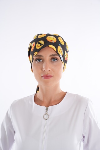 Siyah Emoji Desenli Tesettür Doktor Hemşire Hastane Aşçı Cerrahi