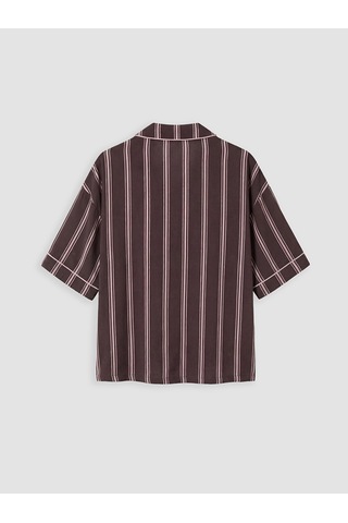 Lcw Dream Kahverengi Gömlek Yaka Çizgili Kadın Pijama Üst