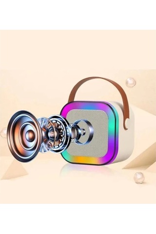 Karaoke Kablosuz Hoparlör Mikrofonlu Rgb Işıklı Bluetooth Speaker Tf Kart/usb Beyaz.gzpde