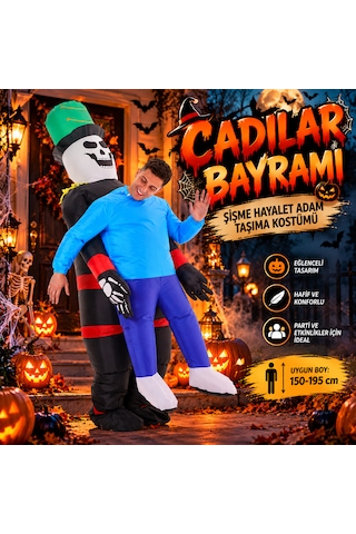 Cadılar Bayramı Şişme İskelet Adam Taşıma Kostümü Şişirme Hava Motoru Dahil