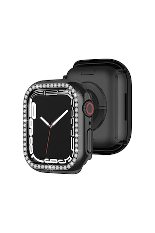 Apple Uyumlu Watch 7 8 9 45mm Tek Sıra Parlak Taşlı Rubber Kasa Kapak