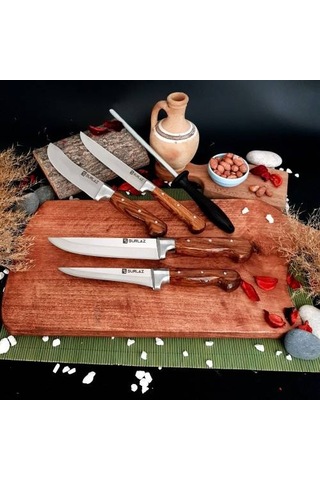 Sürlaz Sürmene Bıçak Seti Kasap Bıçağı Et Bıçağı Kahverengi - Siyah