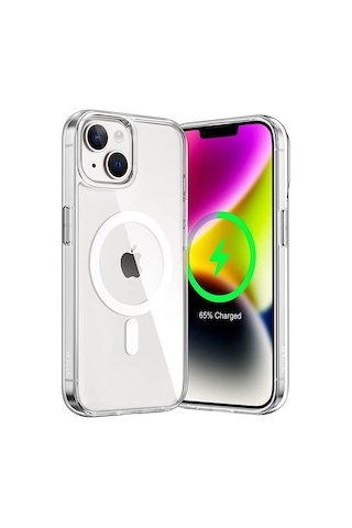 Apple iPhone Uyumlu 14 Plus Kılıf Şeffaf Magsafe Wireless Şarj Destekli Ve Gece Yarısı Kamera Lens Koruma Col89674-siyah
