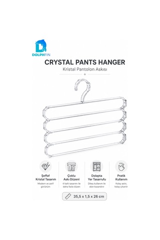 Kristal Pantolon Askısı Şeffaf Plastik Dolap İçi Kıyafet Düzenleyici Pantolon Etek Askısı Beyaz