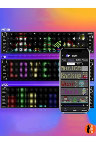 Telefon App Kontrollü Programlanabilir Araba Led Ekranı, Uzaktan Kumandalı Kayan Yazı Emoji Led