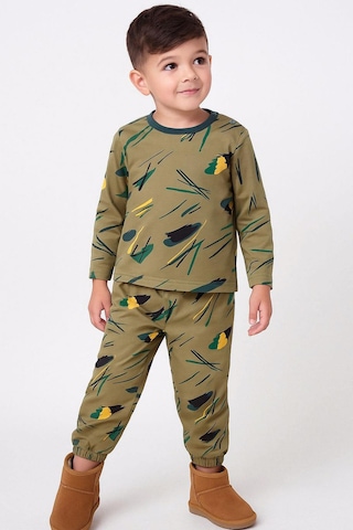 Breeze Erkek Bebek Pijama Takımı Renkli Fırça Vuruşu 9 Ay-3 Yaş, Haki Yeşil Haki Yeşil