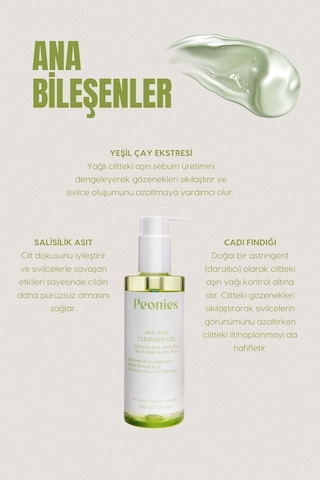 Peonies acne Cleanser Gel Yağlı Akneli Ve Karma Ciltler Için Salisilik Asitli Yıkama Jeli