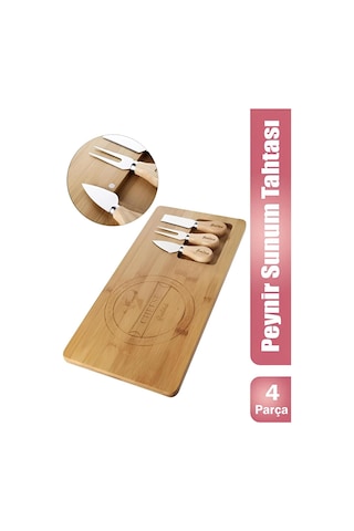 Balsa Bambu Bıçaklı Peynir Sunum Seti-lüx Kahvaltı Sunum Tabağı Seti 38x20 Cm Tex3819 Kahverengi